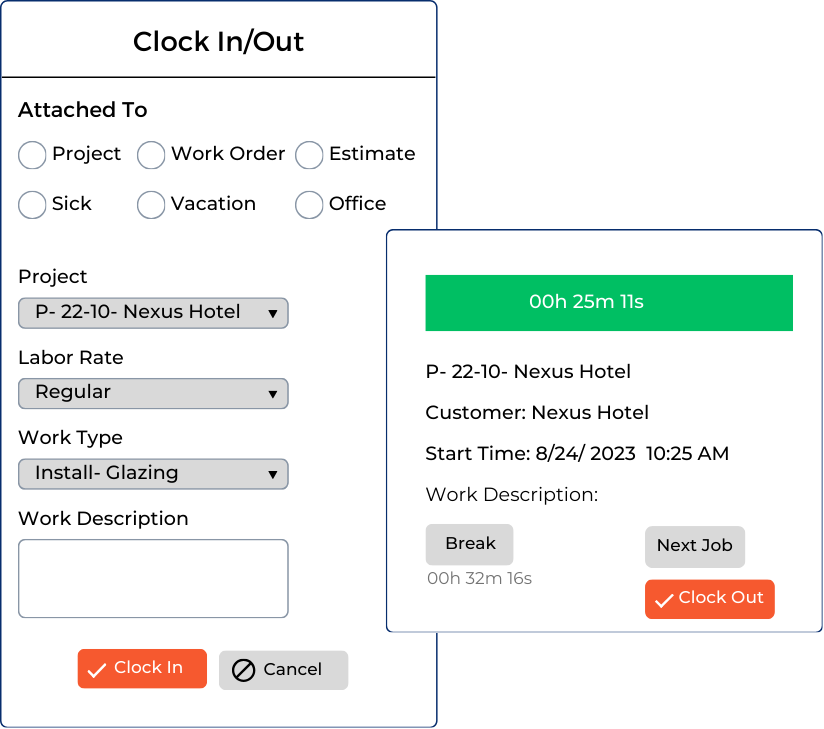 GlassManager Clocking In & Out